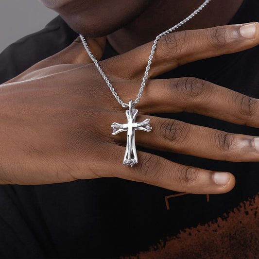 S925 Sterling Silver Cross Necklace for Men – Hip-Hop Urban Style with Cubic Zirconia Pendant(NE-GR-004)