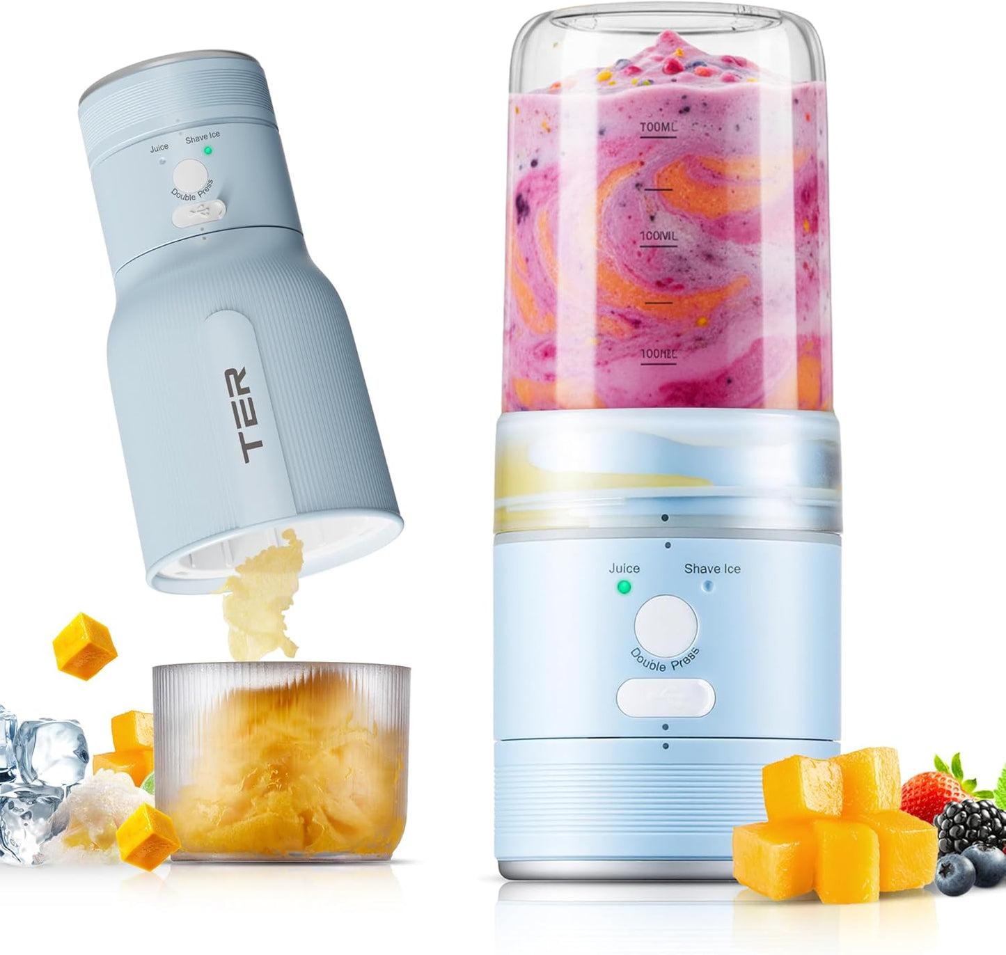 2-in-1 Portable Smoothie Blender & Snow Cone Maker (Sky Blue)