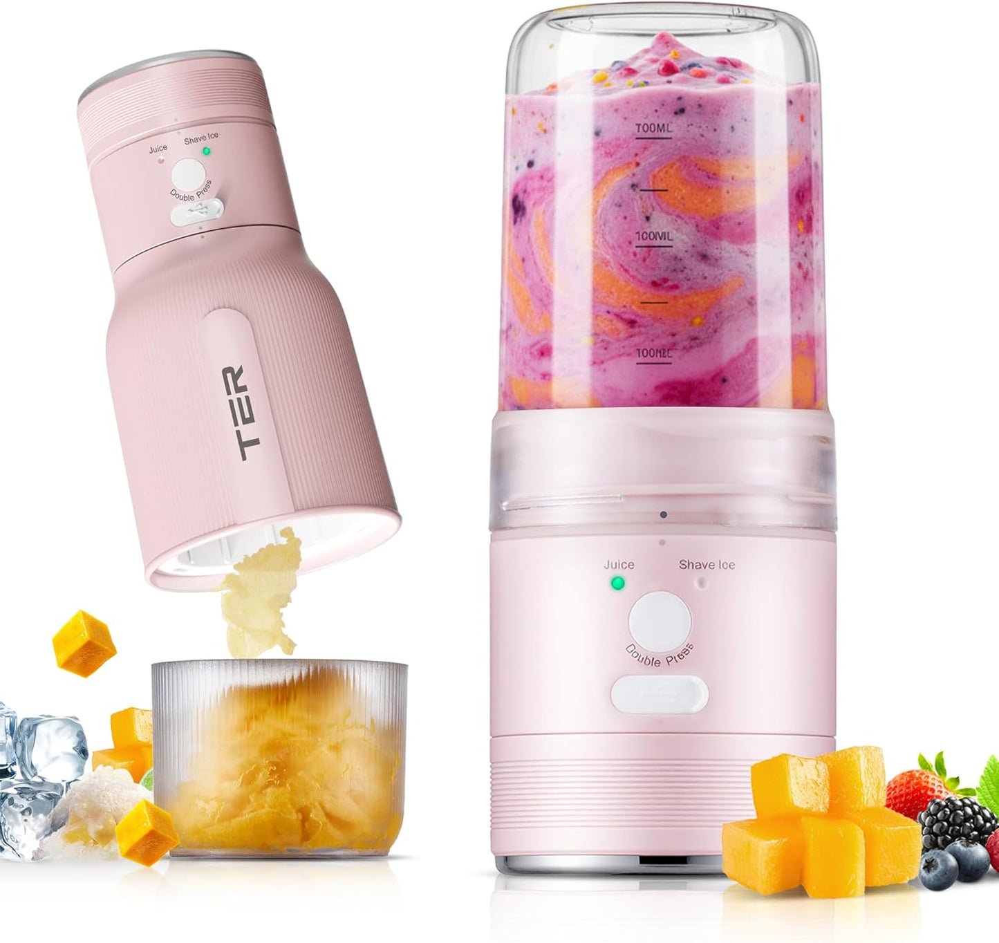 2-in-1 Portable Smoothie Blender & Snow Cone Maker (Pink)