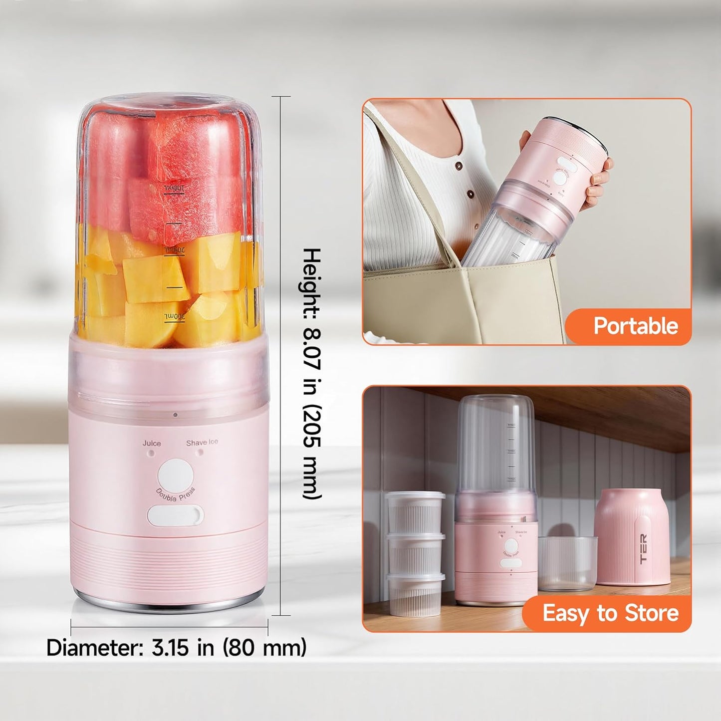 2-in-1 Portable Smoothie Blender & Snow Cone Maker (Pink)