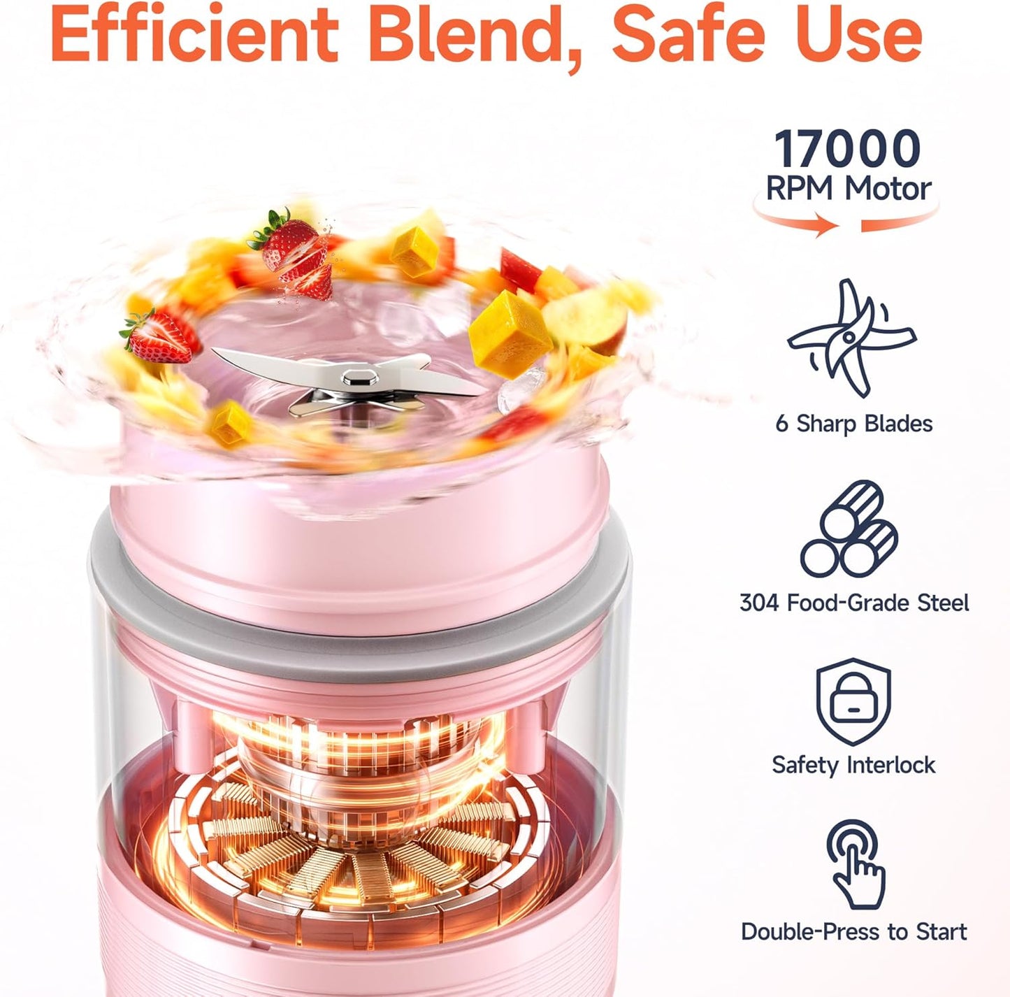 2-in-1 Portable Smoothie Blender & Snow Cone Maker (Pink)