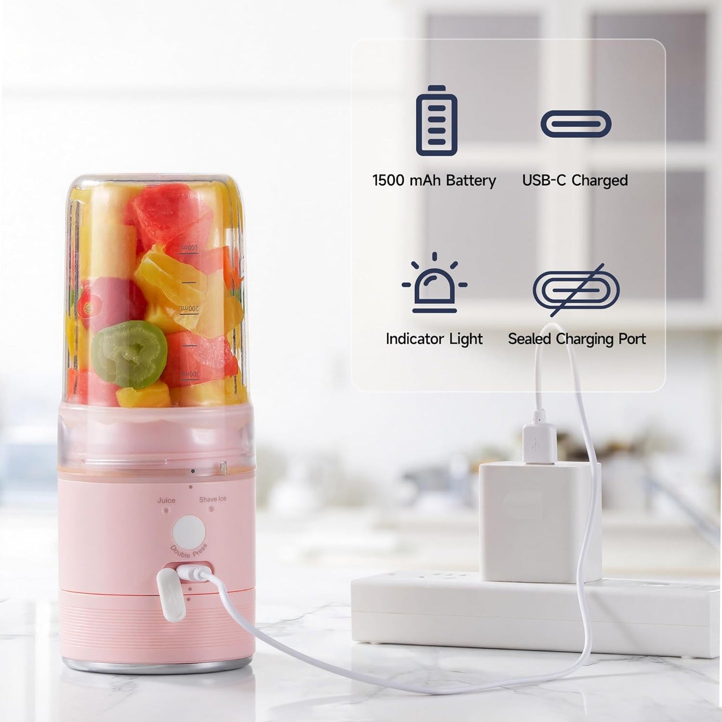 2-in-1 Portable Smoothie Blender & Snow Cone Maker (Pink)