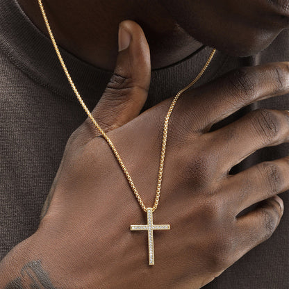18K Gold Hip-Hop Style Cross Necklace with Cubic Zirconia Inlay(NE-GR-007)