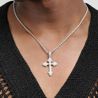 Cross Necklace – Hip-Hop Vintage Style with Platinum Plating & Cubic Zirconia Pendant(NE-GR-006)