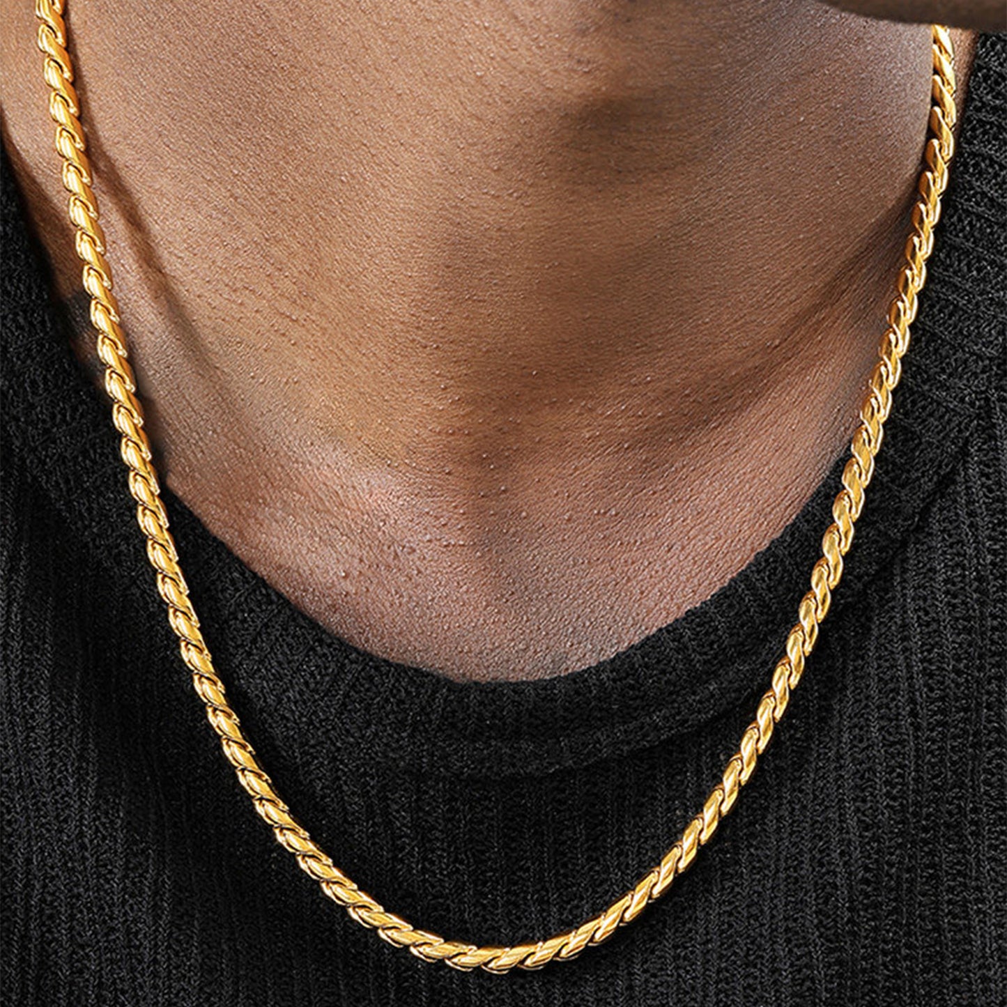 18K Gold Plated Braided Chain Necklace 4.6mm – Hip-Hop Style Titanium Steel(NE-GR-008)