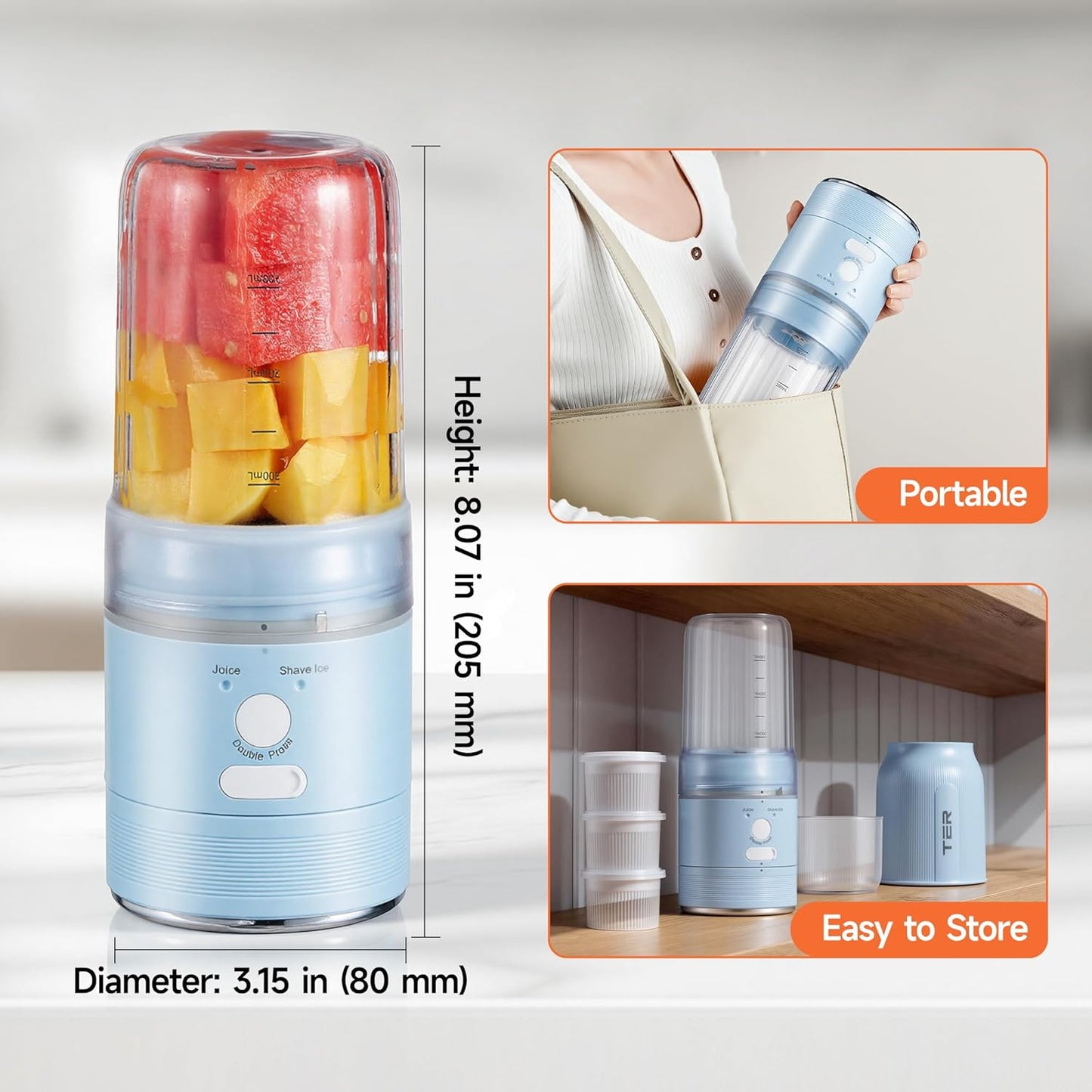 2-in-1 Portable Smoothie Blender & Snow Cone Maker (Sky Blue)