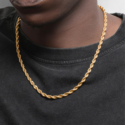 18K Gold Plated Hip-Hop Braided Chain Necklace 3mm/5mm (NE-GR-001)