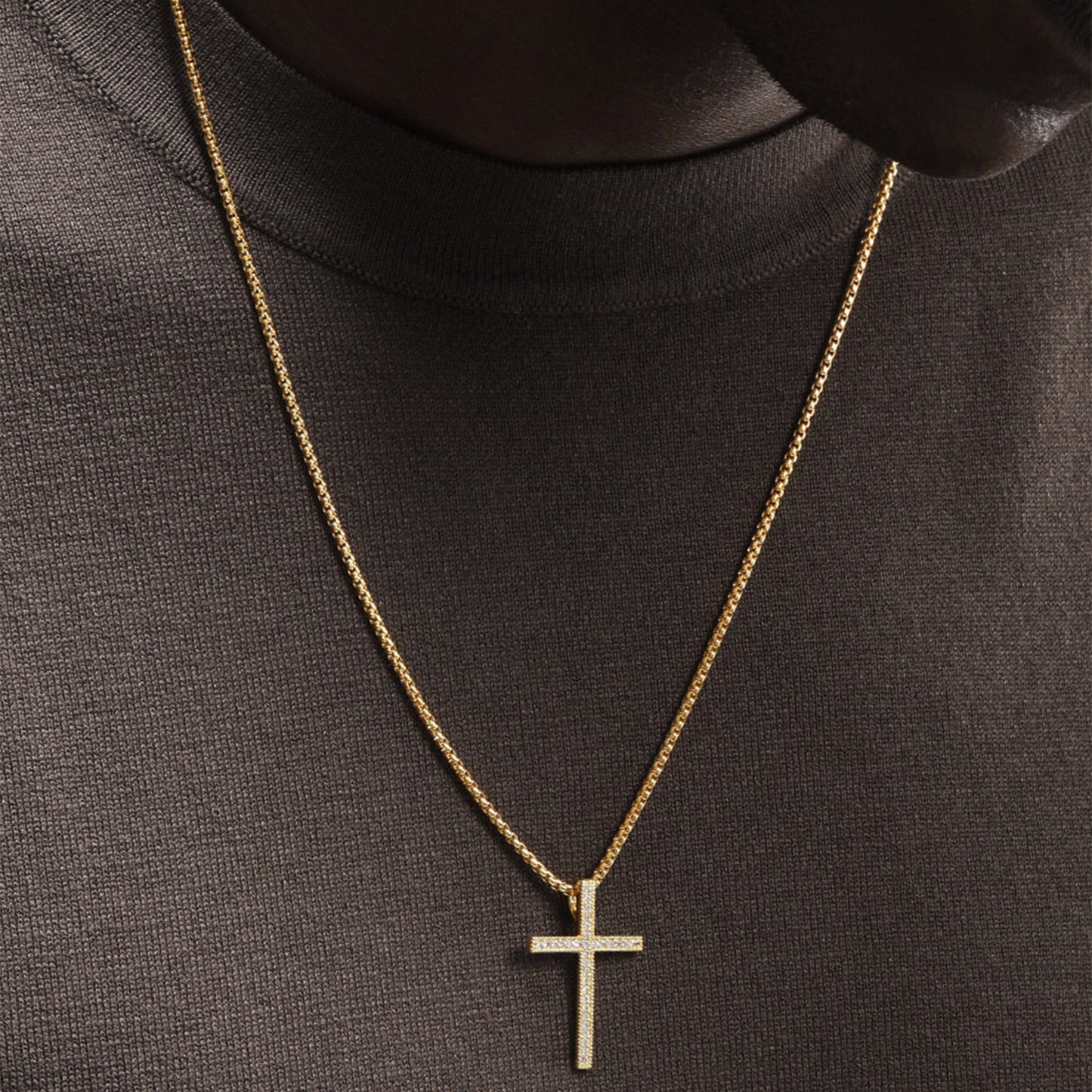 18K Gold Hip-Hop Style Cross Necklace with Cubic Zirconia Inlay(NE-GR-007)