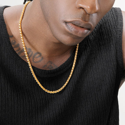18K Gold Plated Braided Chain Necklace 4.6mm – Hip-Hop Style Titanium Steel(NE-GR-008)