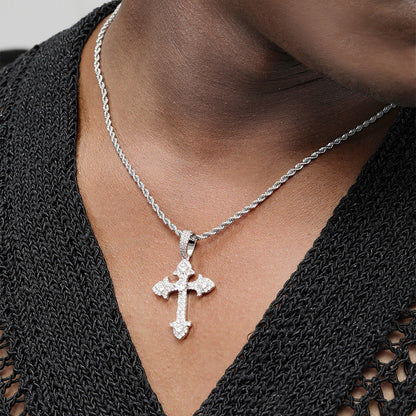 Cross Necklace – Hip-Hop Vintage Style with Platinum Plating & Cubic Zirconia Pendant(NE-GR-006)