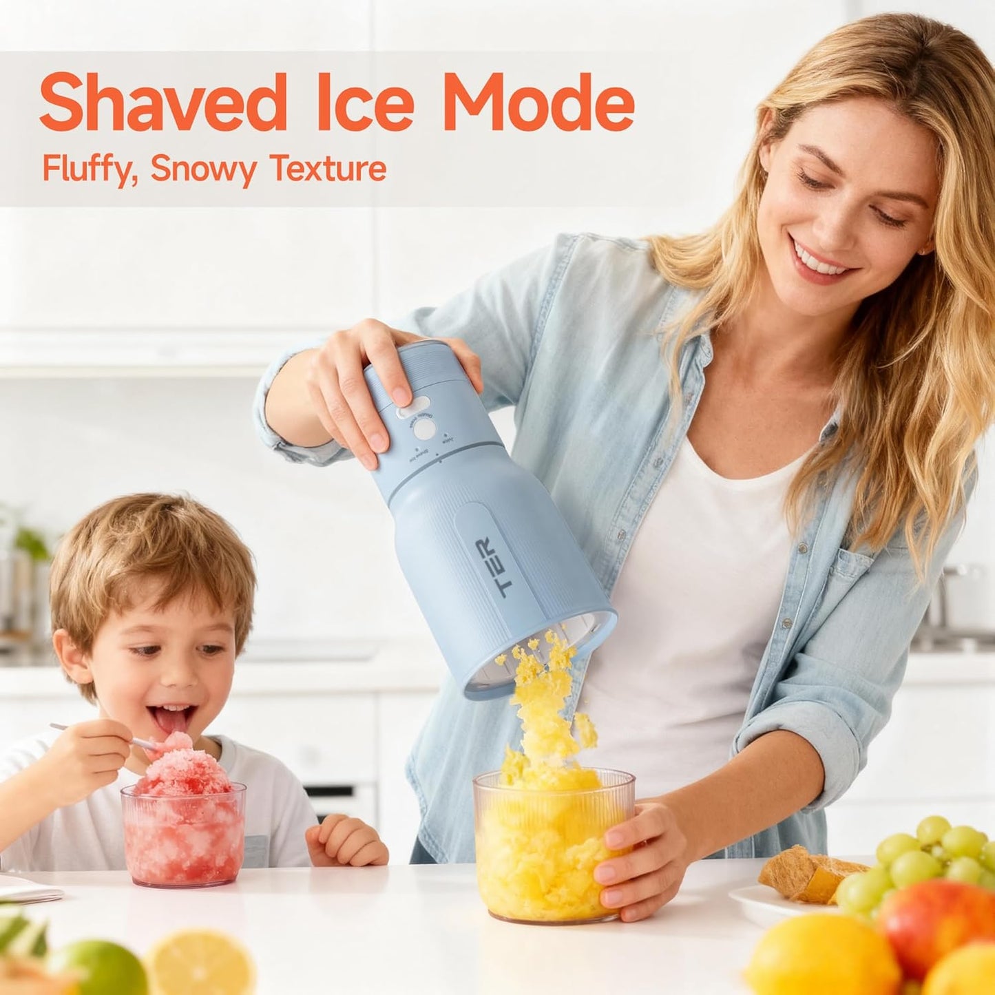 2-in-1 Portable Smoothie Blender & Snow Cone Maker (Sky Blue)