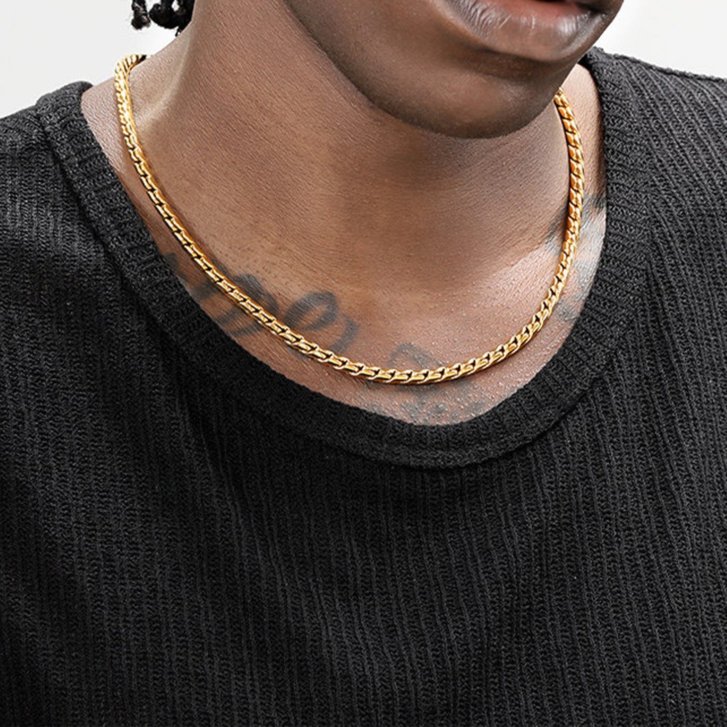 18K Gold Plated Braided Chain Necklace 4.6mm – Hip-Hop Style Titanium Steel(NE-GR-008)