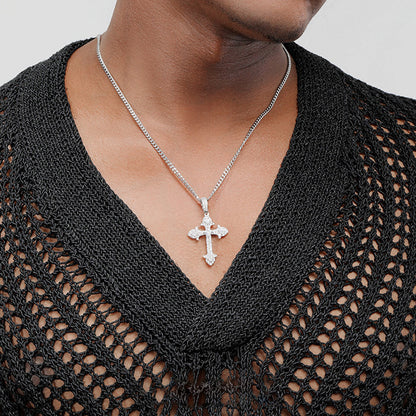 Cross Necklace – Hip-Hop Vintage Style with Platinum Plating & Cubic Zirconia Pendant(NE-GR-006)