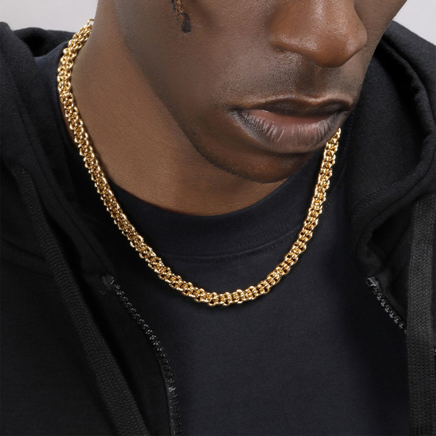 18K Gold Plated Necklace 7mm – Hip-Hop Urban Style Titanium Steel Choker(NE-GR-005)