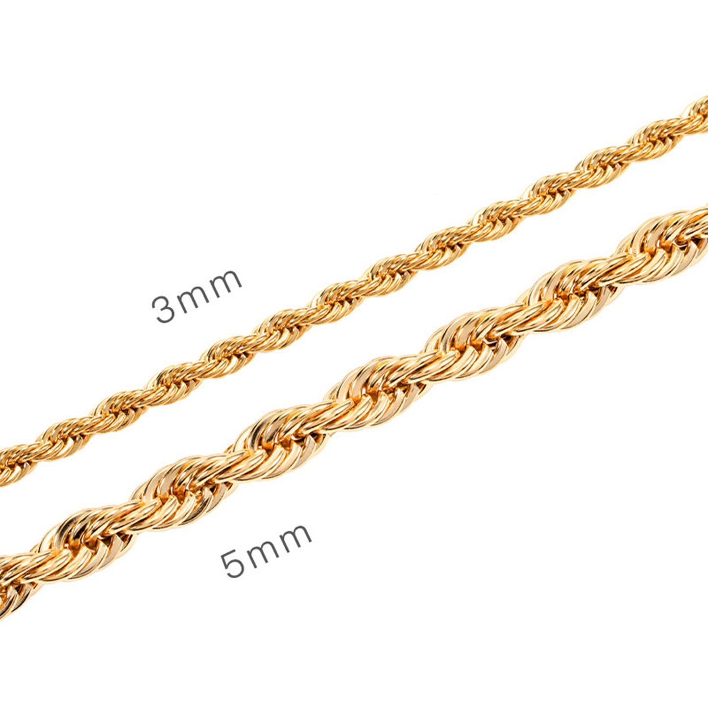 18K Gold Plated Hip-Hop Braided Chain Necklace 3mm/5mm (NE-GR-001)