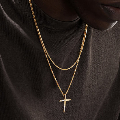 18K Gold Hip-Hop Style Cross Necklace with Cubic Zirconia Inlay(NE-GR-007)
