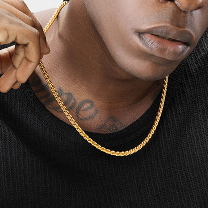 18K Gold Plated Braided Chain Necklace 4.6mm – Hip-Hop Style Titanium Steel(NE-GR-008)