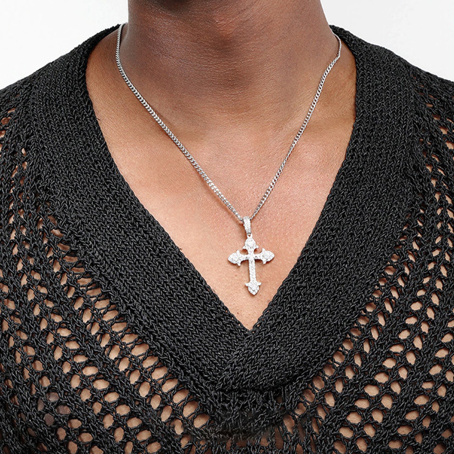 Cross Necklace – Hip-Hop Vintage Style with Platinum Plating & Cubic Zirconia Pendant(NE-GR-006)