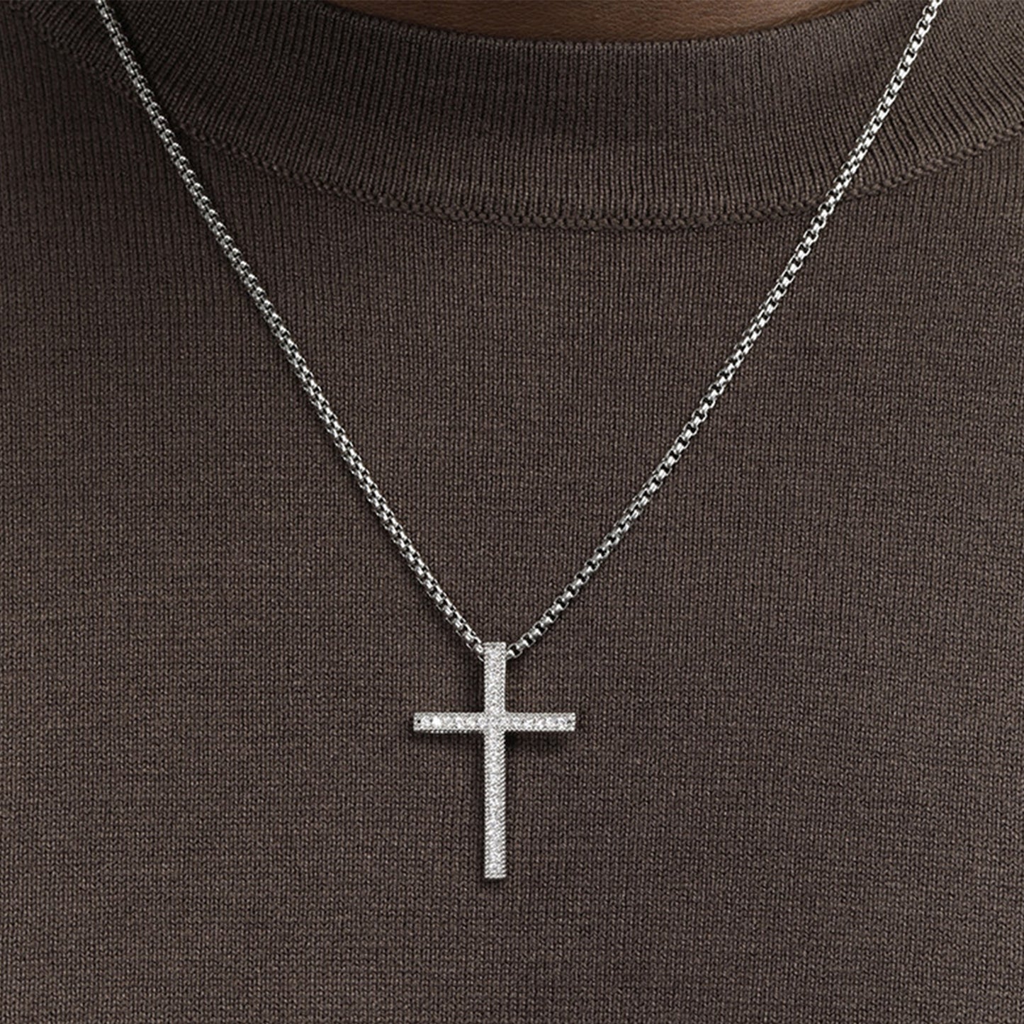 18K Gold Hip-Hop Style Cross Necklace with Cubic Zirconia Inlay(NE-GR-007)