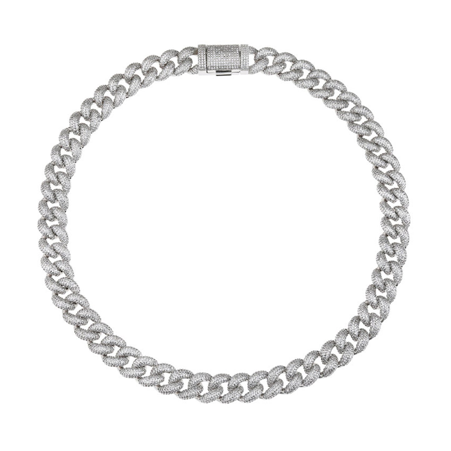Cuban Link Necklace with Zirconia Stones - Hip-Hop Style (NE-GR-002)