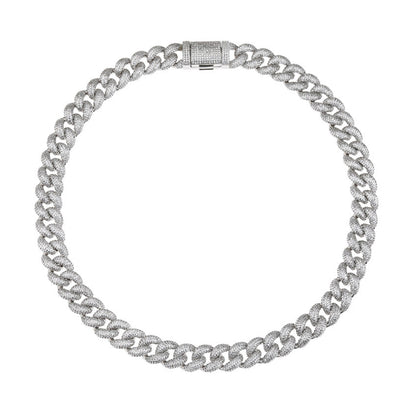 Cuban Link Necklace with Zirconia Stones - Hip-Hop Style (NE-GR-002)