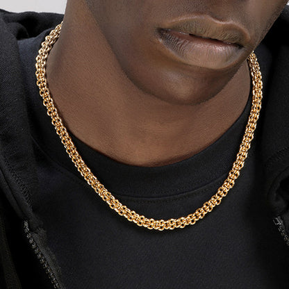 18K Gold Plated Necklace 7mm – Hip-Hop Urban Style Titanium Steel Choker(NE-GR-005)