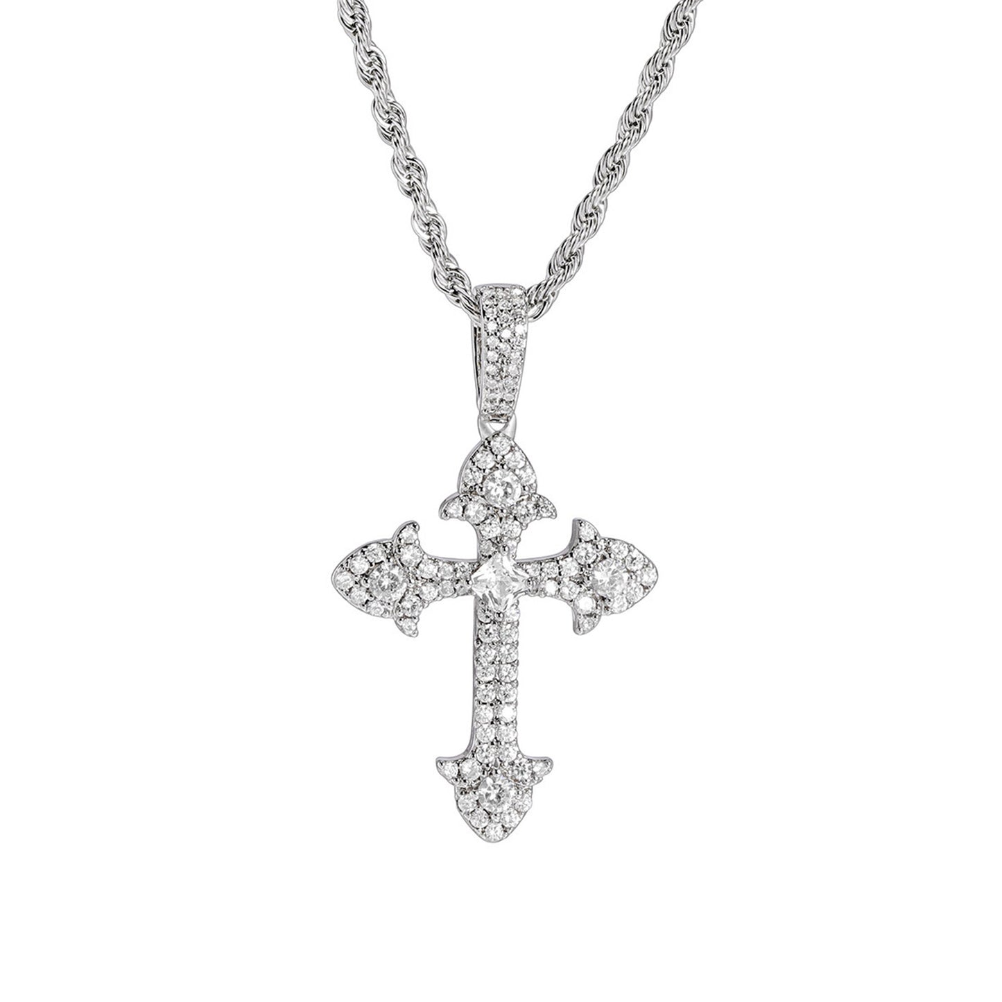 Cross Necklace – Hip-Hop Vintage Style with Platinum Plating & Cubic Zirconia Pendant(NE-GR-006)