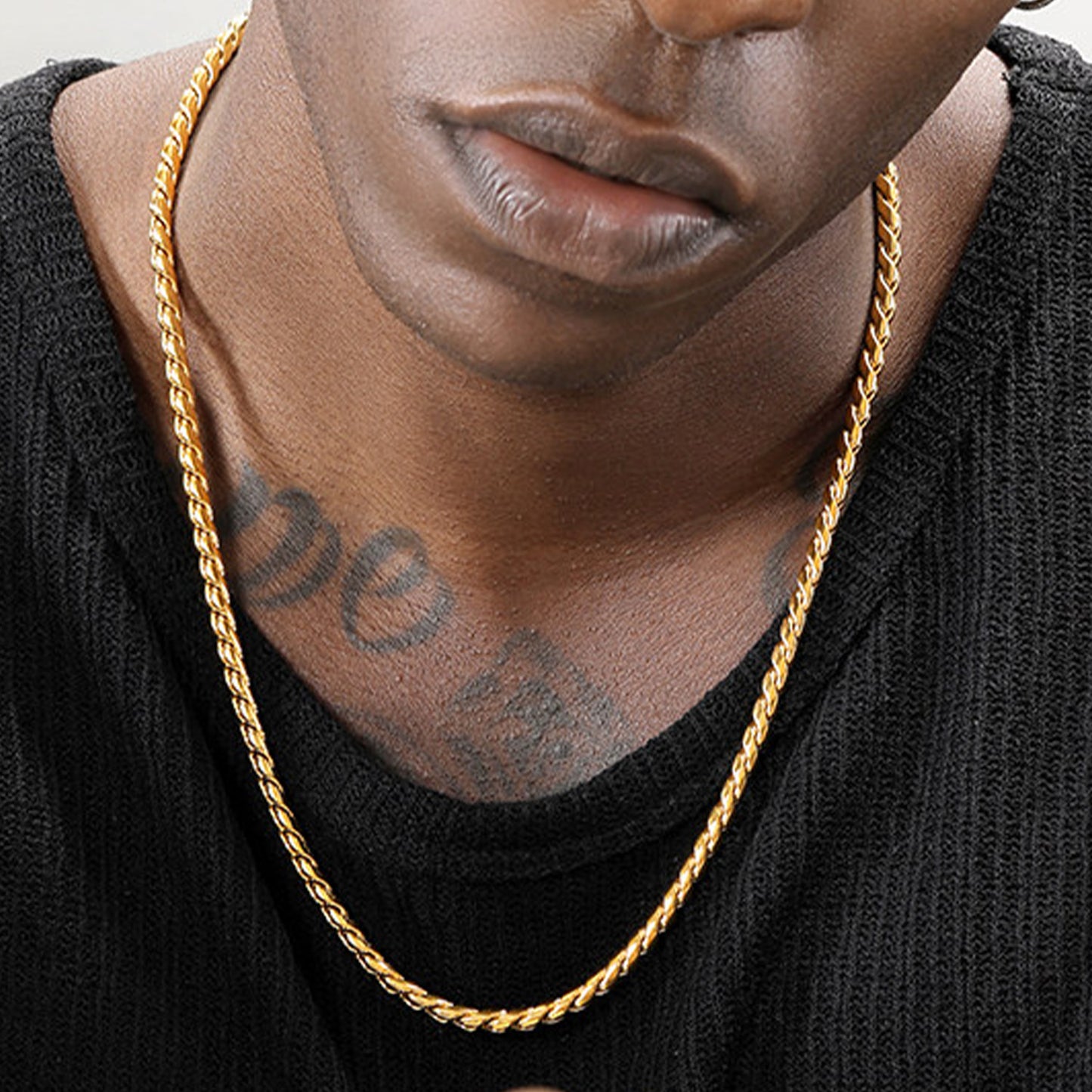 18K Gold Plated Braided Chain Necklace 4.6mm – Hip-Hop Style Titanium Steel(NE-GR-008)