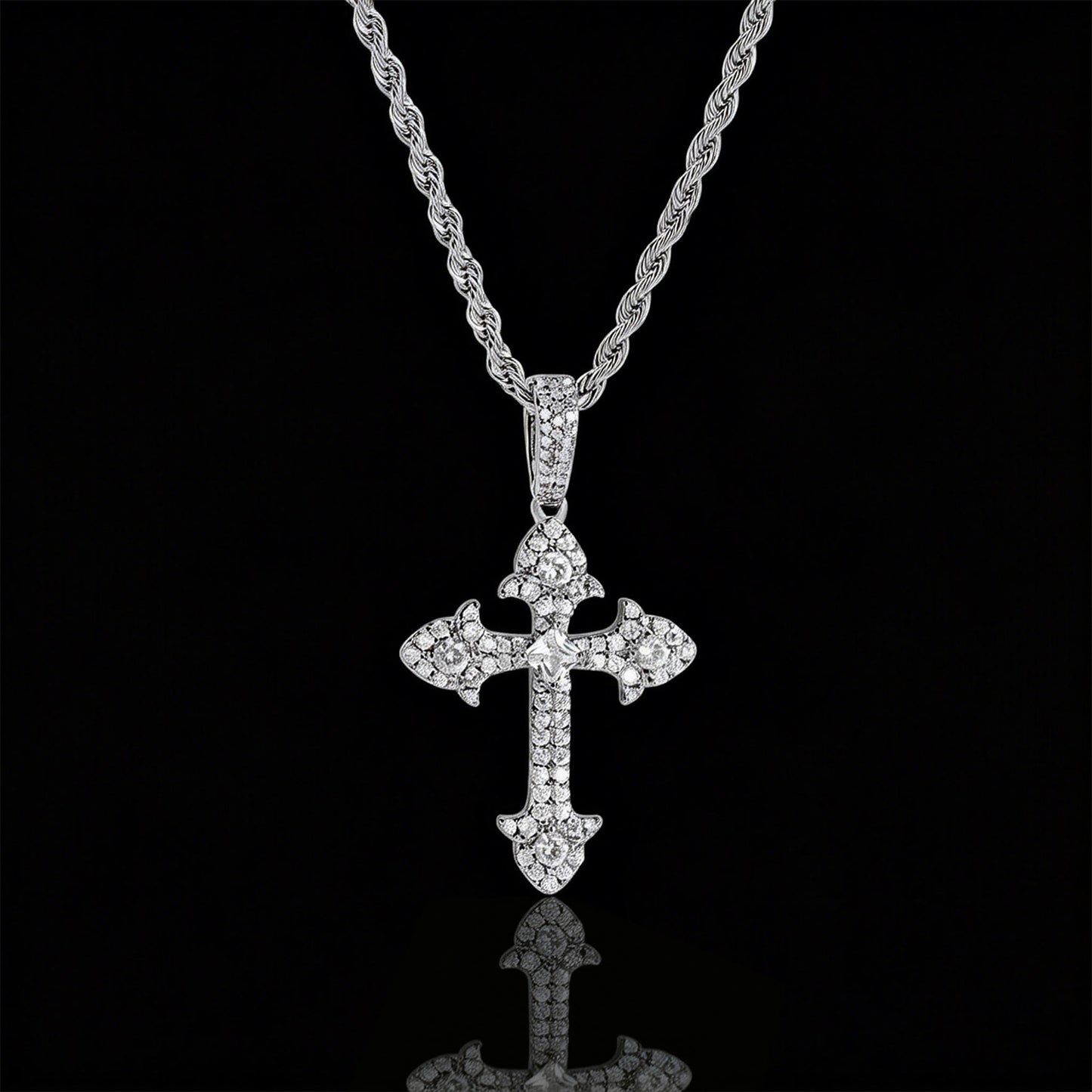 Cross Necklace – Hip-Hop Vintage Style with Platinum Plating & Cubic Zirconia Pendant(NE-GR-006)
