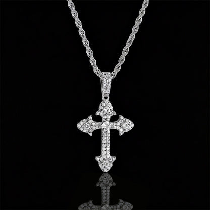 Cross Necklace – Hip-Hop Vintage Style with Platinum Plating & Cubic Zirconia Pendant(NE-GR-006)