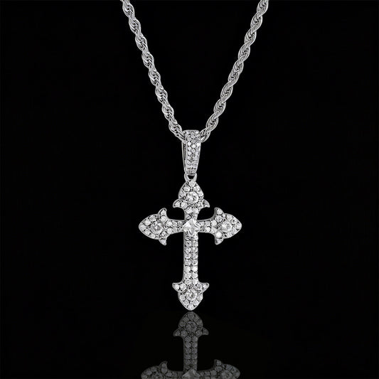 Cross Necklace – Hip-Hop Vintage Style with Platinum Plating & Cubic Zirconia Pendant(NE-GR-006)