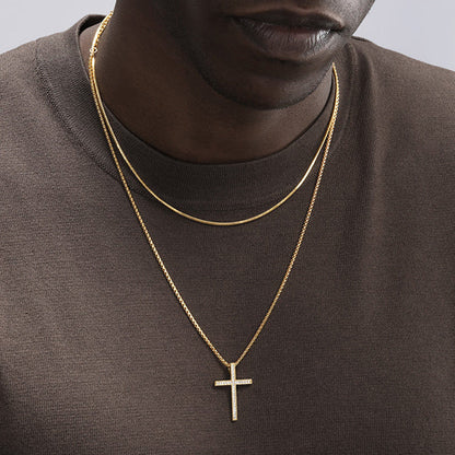 18K Gold Hip-Hop Style Cross Necklace with Cubic Zirconia Inlay(NE-GR-007)