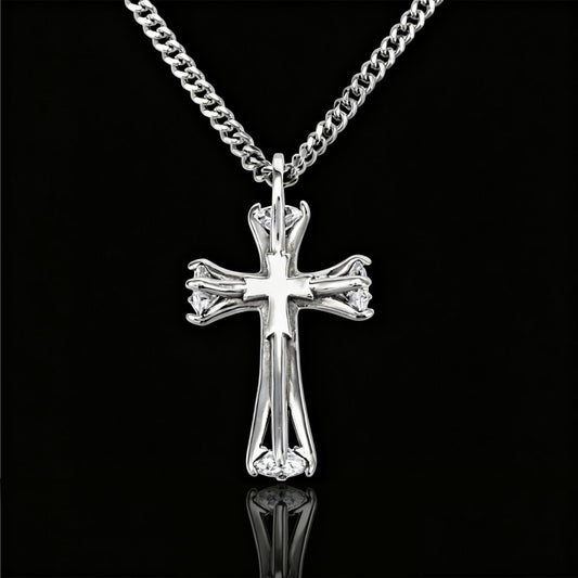 S925 Sterling Silver Cross Necklace for Men – Hip-Hop Urban Style with Cubic Zirconia Pendant(NE-GR-004)