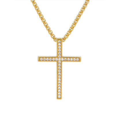 18K Gold Hip-Hop Style Cross Necklace with Cubic Zirconia Inlay(NE-GR-007)