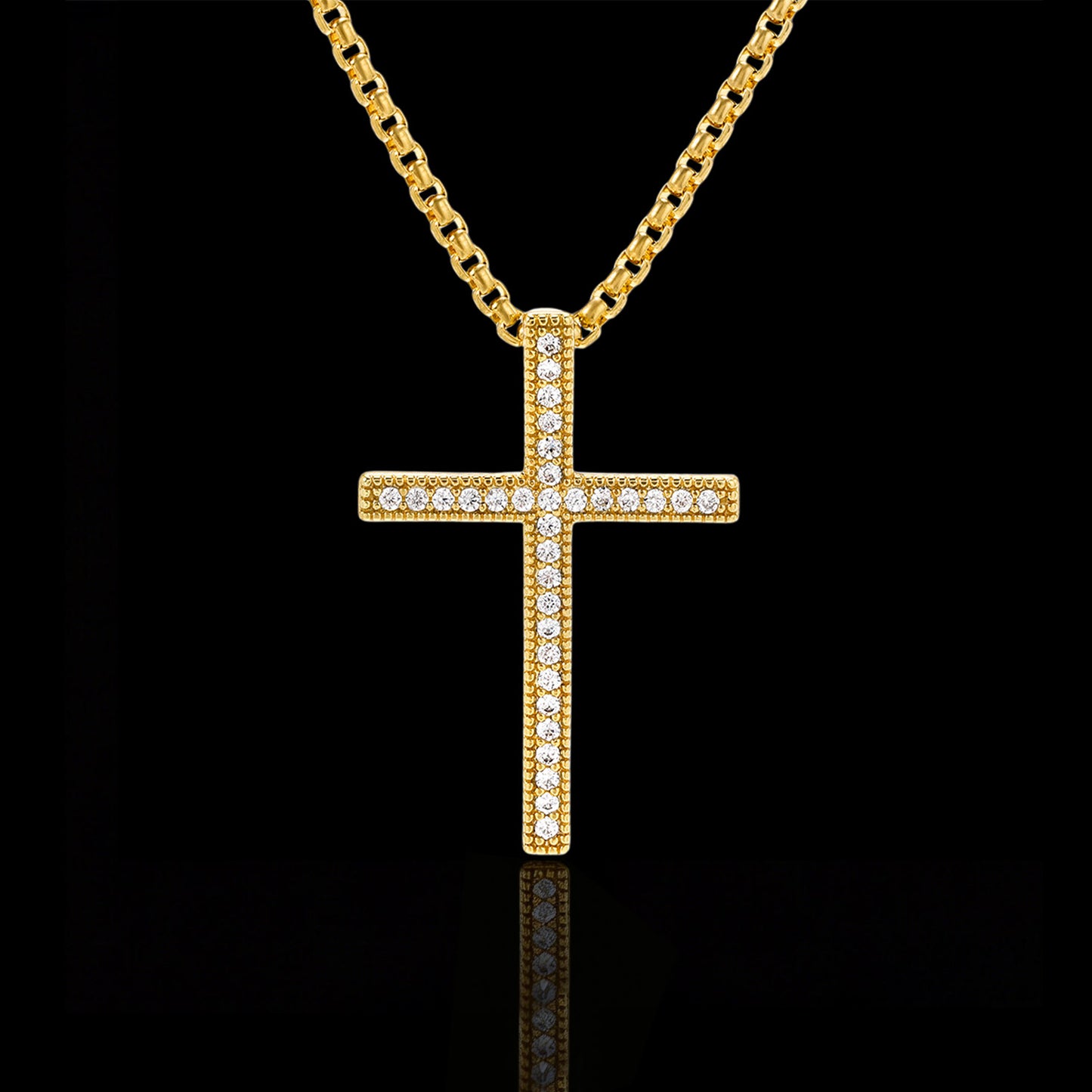 18K Gold Hip-Hop Style Cross Necklace with Cubic Zirconia Inlay(NE-GR-007)