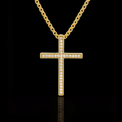 18K Gold Hip-Hop Style Cross Necklace with Cubic Zirconia Inlay(NE-GR-007)