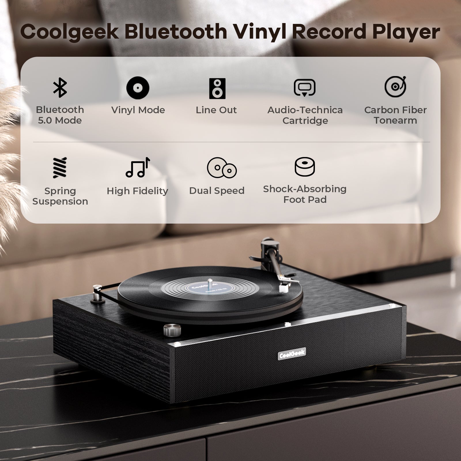 CoolGeek CS-01 the Bluetooth Vinyl Record Player(Black)