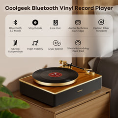 CoolGeek CS-01 the Bluetooth Vinyl Record Player(Walnut)