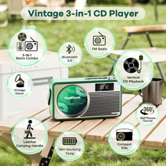 CoolGeek VS-02: 3-in-1 Multifunctional Vertical CD Player(Classic Jade Green)