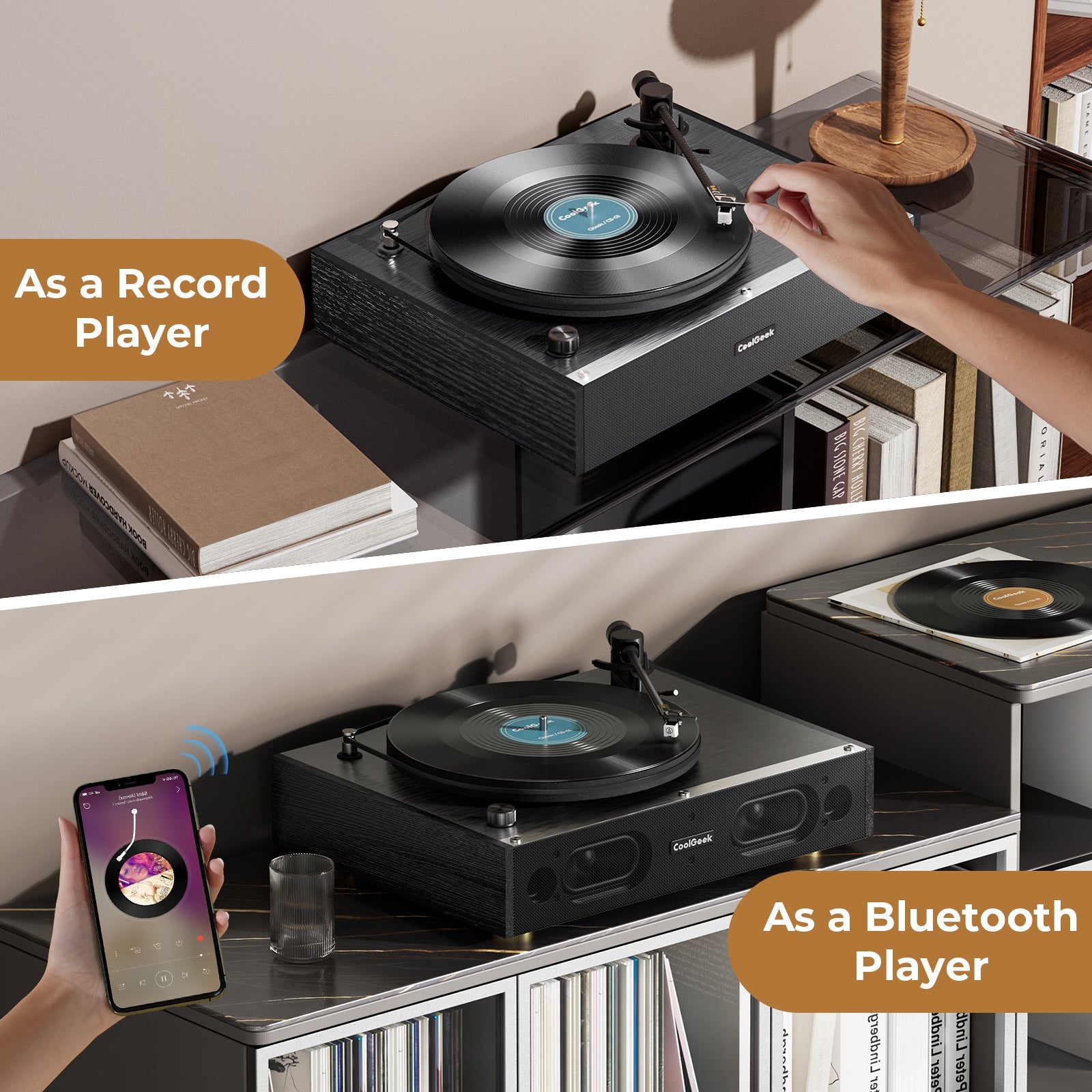 CoolGeek CS-01 the Bluetooth Vinyl Record Player(Black)