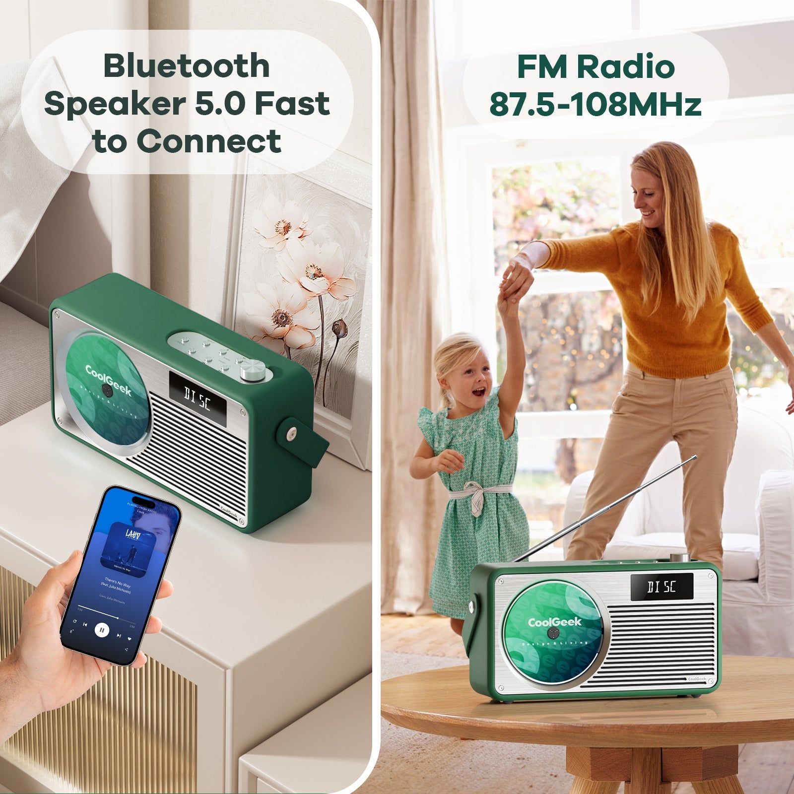 CoolGeek VS-02: 3-in-1 Multifunctional Vertical CD Player(Classic Jade Green)