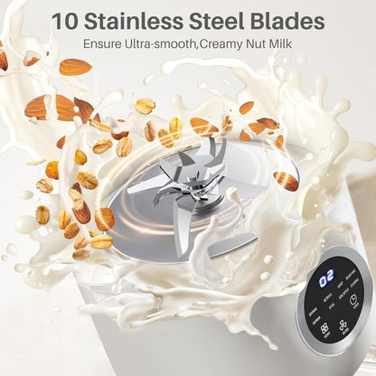 8-in-1 Nut Milk Maker, 40oz Blender Homemade Almond, Oat, Soy, Coconut milk, Juice & Soup, Electric Bean Milk Machine with Delay Start/Auto-Clean/Boil Water/Keep Warm, White