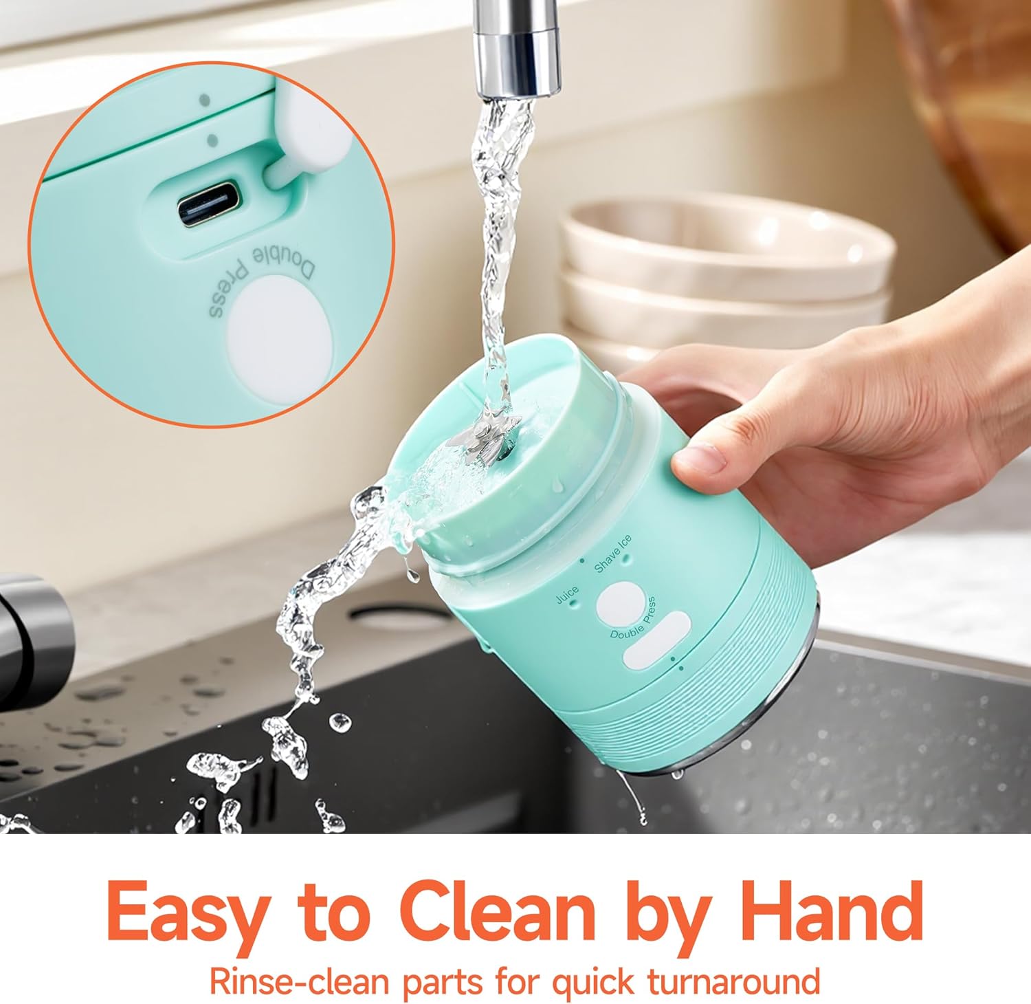 2-in-1 Portable Smoothie Blender & Snow Cone Maker, Cordless Rechargeable Ice Shaver for Shakes, Slushies, and Frozen Drinks, 3 Reusable Ice Mold Cups, Easy to Clean Personal Blender for Home & Travel