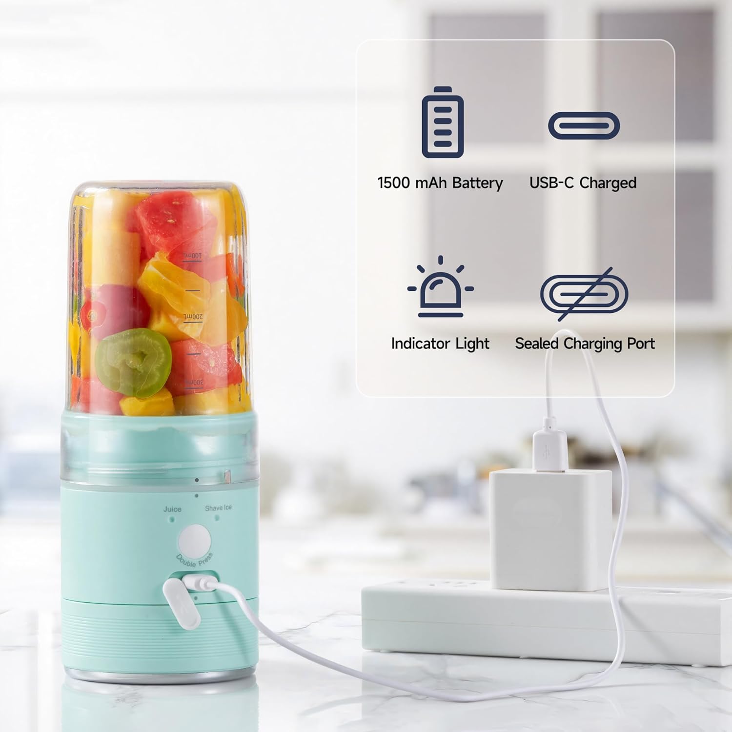 2-in-1 Portable Smoothie Blender & Snow Cone Maker, Cordless Rechargeable Ice Shaver for Shakes, Slushies, and Frozen Drinks, 3 Reusable Ice Mold Cups, Easy to Clean Personal Blender for Home & Travel