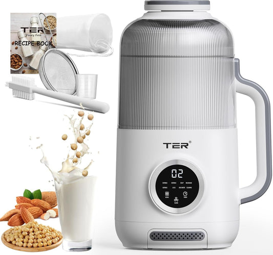 8-in-1 Nut Milk Maker, 40oz Blender Homemade Almond, Oat, Soy, Coconut milk, Juice & Soup, Electric Bean Milk Machine with Delay Start/Auto-Clean/Boil Water/Keep Warm, White