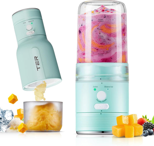 2-in-1 Portable Smoothie Blender & Snow Cone Maker, Cordless Rechargeable Ice Shaver for Shakes, Slushies, and Frozen Drinks, 3 Reusable Ice Mold Cups, Easy to Clean Personal Blender for Home & Travel
