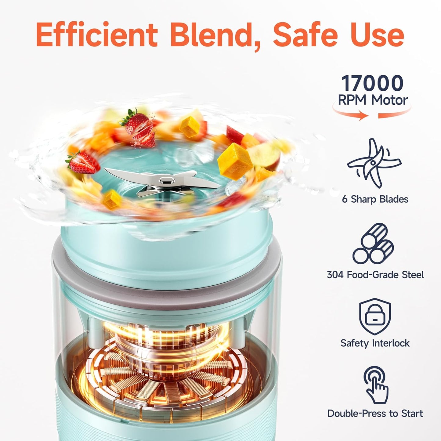 2-in-1 Portable Smoothie Blender & Snow Cone Maker, Cordless Rechargeable Ice Shaver for Shakes, Slushies, and Frozen Drinks, 3 Reusable Ice Mold Cups, Easy to Clean Personal Blender for Home & Travel