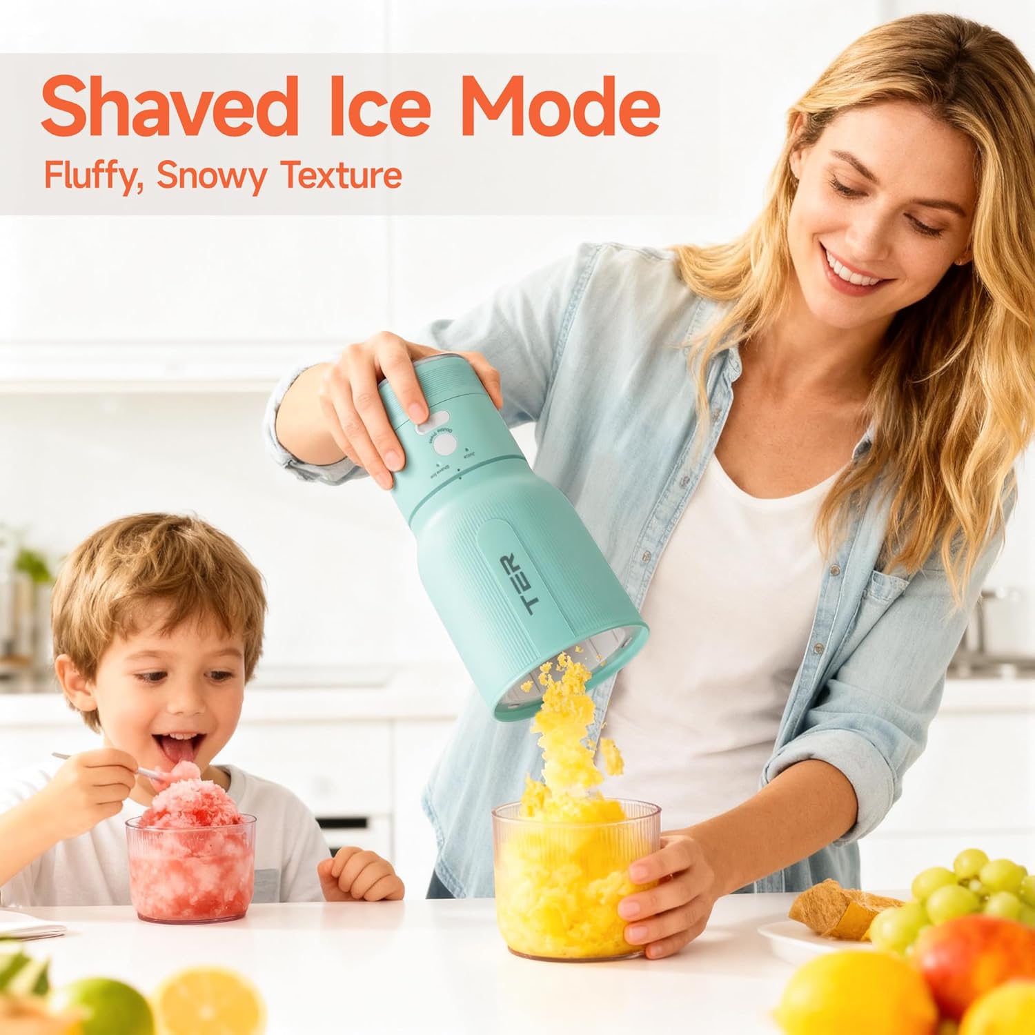 2-in-1 Portable Smoothie Blender & Snow Cone Maker, Cordless Rechargeable Ice Shaver for Shakes, Slushies, and Frozen Drinks, 3 Reusable Ice Mold Cups, Easy to Clean Personal Blender for Home & Travel